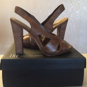 INC Open-Toed Leather High-heeled Platform Sandal